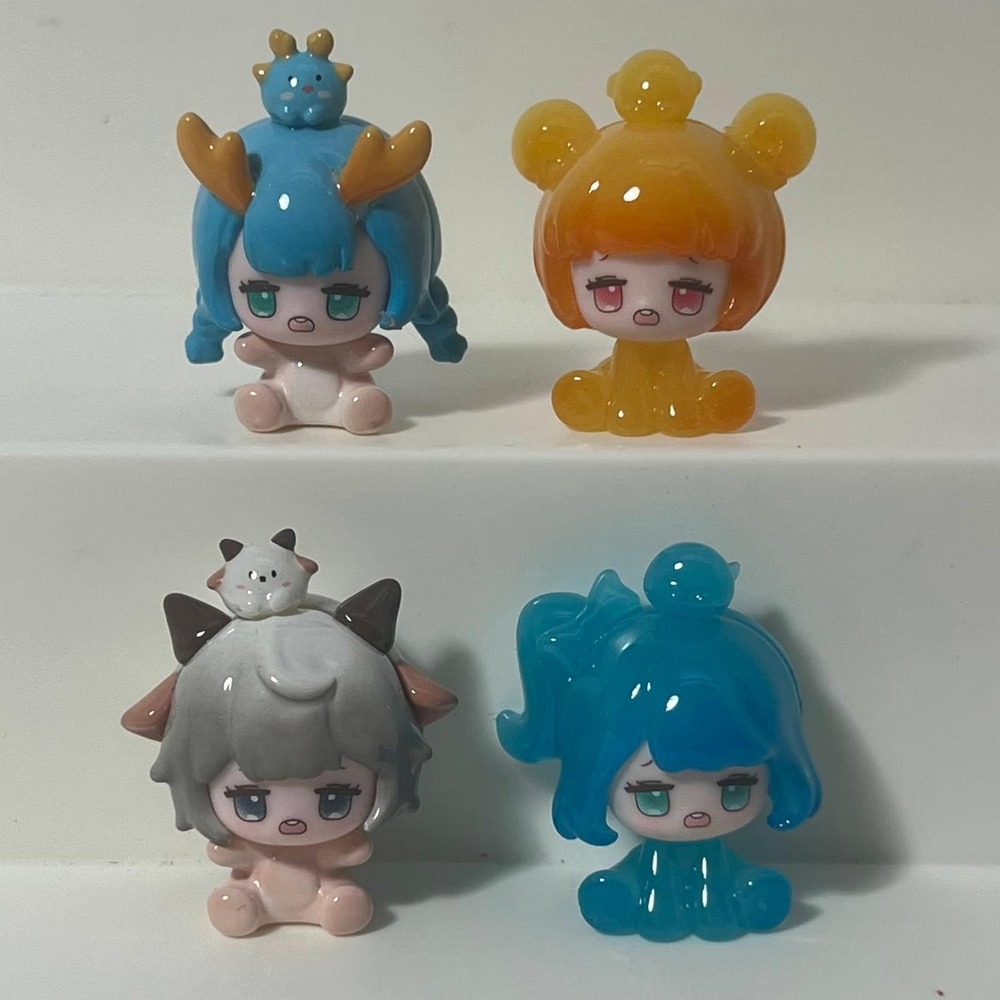 MIROO Zodiac Mini Bean Figure Lot of 4 Dragon Tiger Ox Blue Orange Astrology